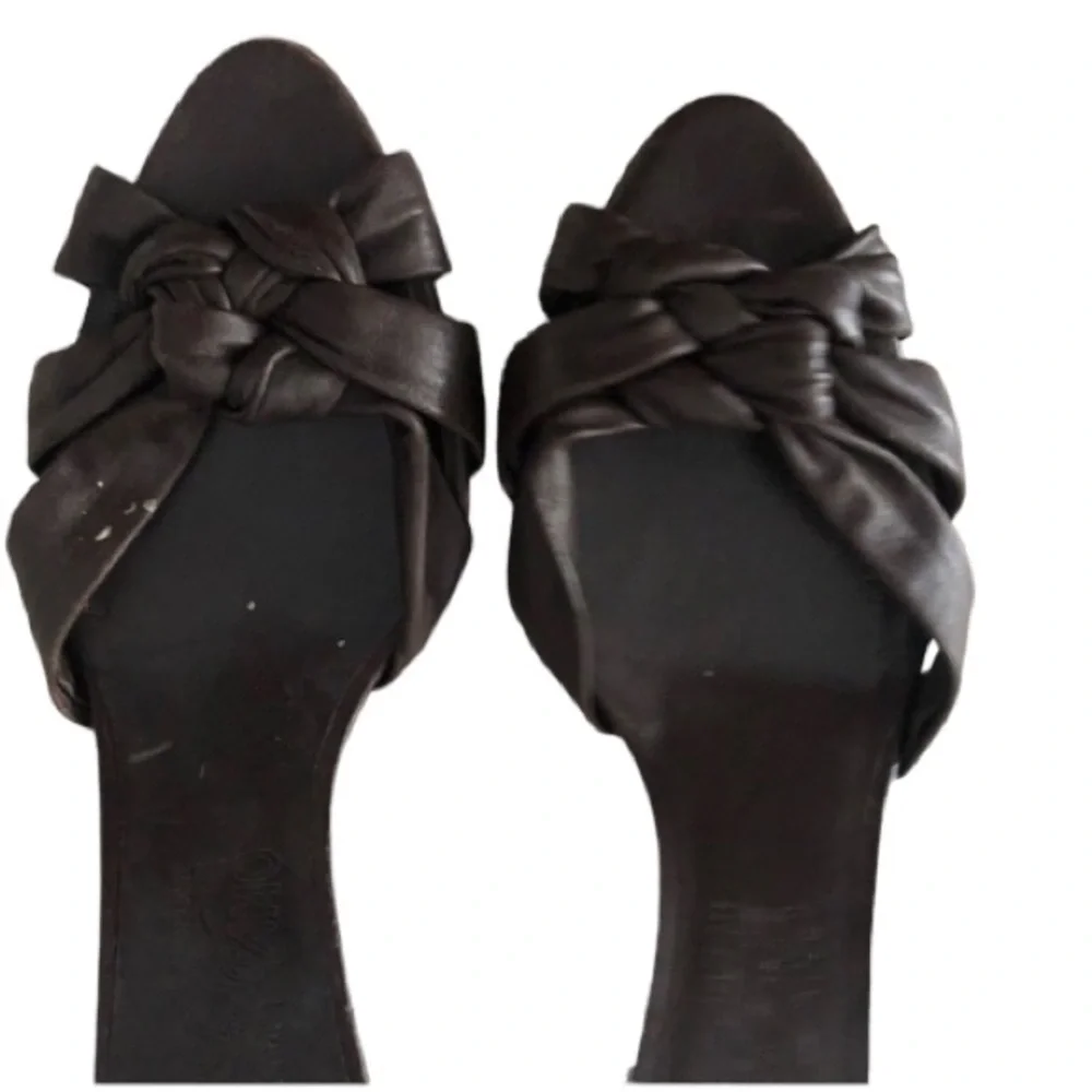 Salvatore  Ferragamo  size 10  Dark Brown leather open toe slides kitten heel